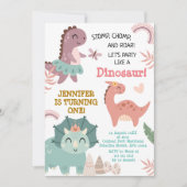 Invitation Pastel Cute Dino Premier Anniversaire Dinosaur (Devant)