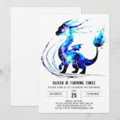 Invitation Pastel Cute Dragon Digital Boy Anniversaire (Devant / Derrière)