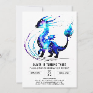 Invitation Pastel Cute Dragon Digital Boy Anniversaire