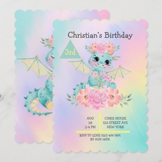 Invitation Pastel Cute Fête d'Anniversaire des filles du Drag (Devant / Derrière)