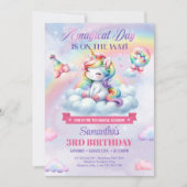 Invitation Pastel Cute licorne sur une fille nuageuse troisiè (Devant)