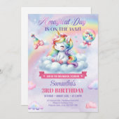 Invitation Pastel Cute licorne sur une fille nuageuse troisiè (Devant / Derrière)
