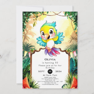 Invitation Pastel Cute Parrot Anniversaire