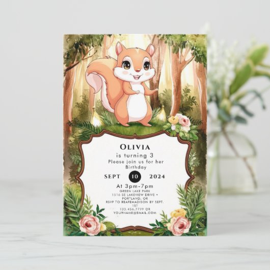Invitation Pastel Cute Squirrel Anniversaire (Debout devant)