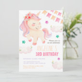 Invitation Pastel Cute Unicorn Bunting Fille Anniversaire (Debout devant)