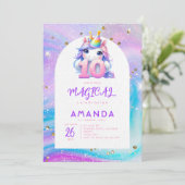 Invitation Pastel Cute Unicorn Girl 10e anniversaire Invitati (Debout devant)