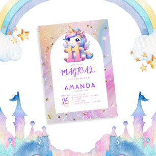 Invitation Pastel Cute Unicorn Girl 11ème anniversaire Invita