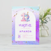 Invitation Pastel Cute Unicorn Girl 1er anniversaire (Debout devant)