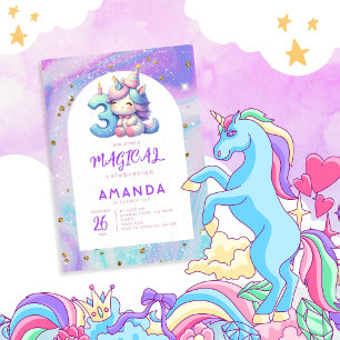 Invitation Pastel Cute Unicorn Girl 3e anniversaire