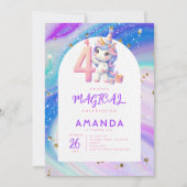 Invitation Pastel Cute Unicorn Girl 4e anniversaire (Devant)