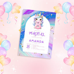 Invitation Pastel Cute Unicorn Girl 8e anniversaire