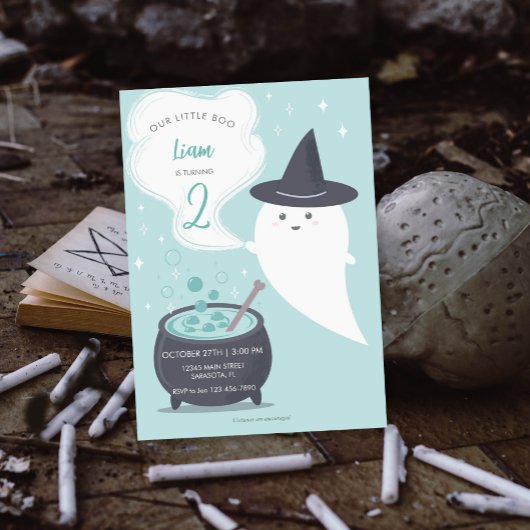 Invitation Pastel Cute Witch Ghost Halloween Anniversaire