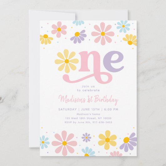 Invitation Pastel Daisy Boho Premier anniversaire (Devant)