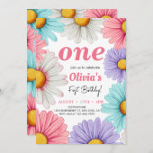 Invitation Pastel Daisy Fille anniversaire (Devant / Derrière)