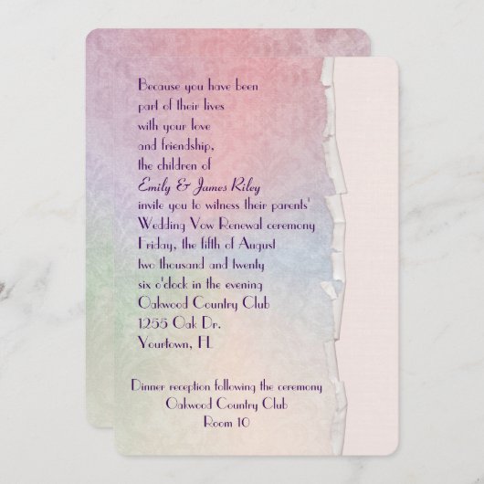 Invitation Pastel Damask avec bord déchiré (Devant / Derrière)