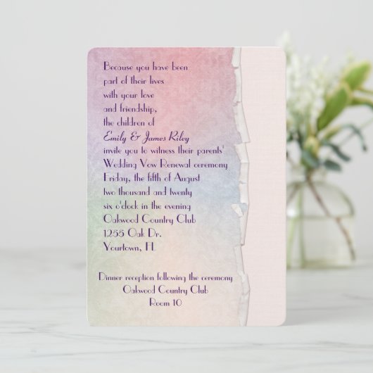 Invitation Pastel Damask avec bord déchiré (Debout devant)