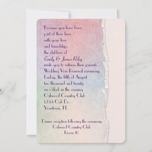 Invitation Pastel Damask avec bord déchiré (Devant)