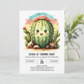 Invitation Pastel Desert Happy Cactus Girl Birthday (Debout devant)
