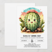 Invitation Pastel Desert Happy Cactus Girl Birthday (Devant / Derrière)