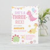 Invitation Pastel Dinosaur 3ème Anniversaire Rose Trois Rex D (Debout devant)