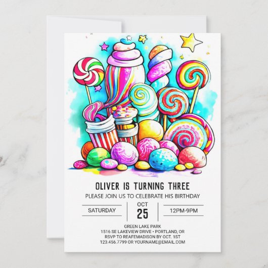 Invitation Pastel Donut Candyland Editable Anniversaire (Devant)