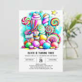 Invitation Pastel Donut Candyland Editable Anniversaire (Debout devant)