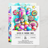 Invitation Pastel Donut Candyland Editable Anniversaire (Devant / Derrière)