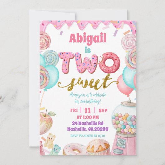 Invitation Pastel Donut Two Sweet 2nd Birthday party Invitati (Devant)
