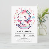Invitation Pastel Dragon 1er anniversaire sur mesure (Debout devant)