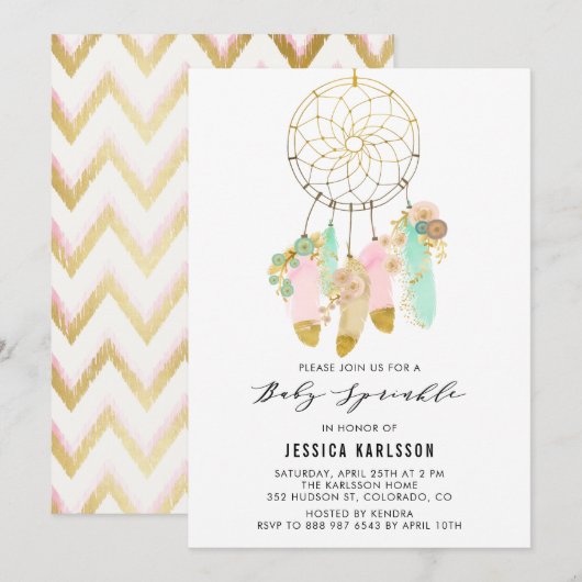 Invitation Pastel Dreamcatcher Faux Gold Foil Baby Sprinkl (Devant / Derrière)
