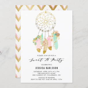 Invitation Pastel Dreamcatcher Faux Gold Foil Sweet 16 Party