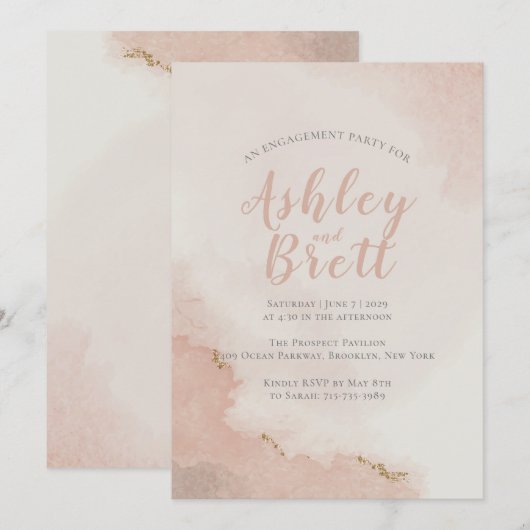 Invitation Pastel Dusty Parties scintillant rose Gold (Devant / Derrière)