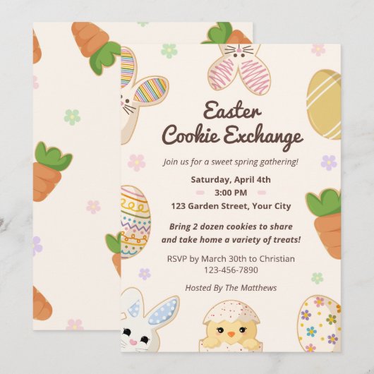 Invitation Pastel Easter Cookie Exchange Floral Sweet Spring (Devant / Derrière)