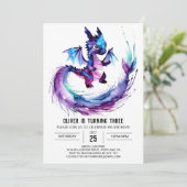 Invitation Pastel Editable Dragon Digital Boy Anniversaire (Debout devant)