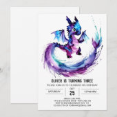 Invitation Pastel Editable Dragon Digital Boy Anniversaire (Devant / Derrière)