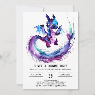 Invitation Pastel Editable Dragon Digital Boy Anniversaire