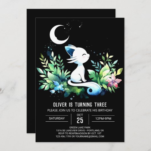 Invitation Pastel Elegant Chat Anniversaire (Devant / Derrière)