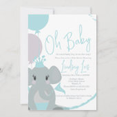 Invitation Pastel Elephant Baby Girl Script Baby shower (Devant)