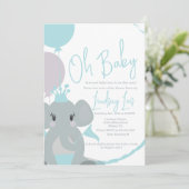 Invitation Pastel Elephant Baby Girl Script Baby shower (Debout devant)