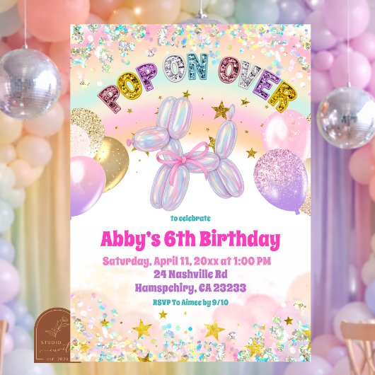 Invitation Pastel en Sequins Pop On Over Chien Bal