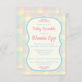 Invitation Pastel En vichy Plaid, Rose, Bleu Bébé Arroser (Devant / Derrière)