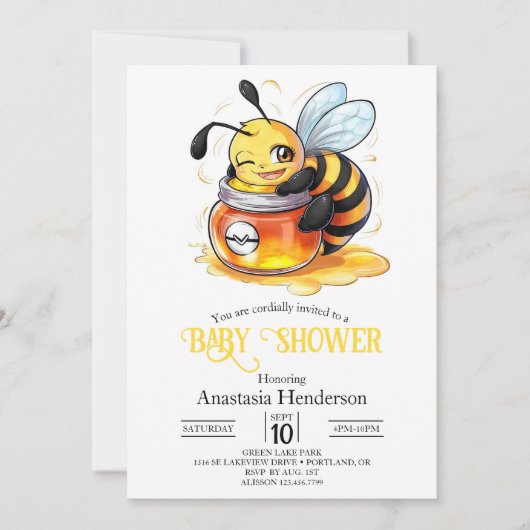 Invitation Pastel Enchanted Bee Baby shower (Devant)