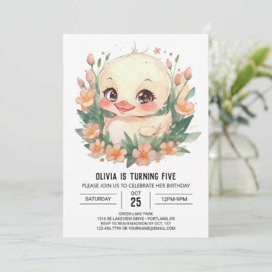 Invitation Pastel Enchanted Canard Anniversaire (Debout devant)