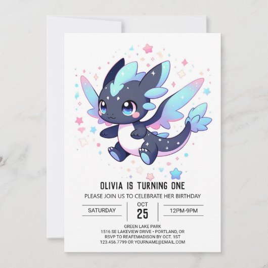 Invitation Pastel Enchanted Dragon 1er Anniversaire (Devant)