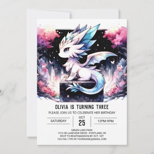 Invitation Pastel Enchanted Dragon Anniversaire (Devant)