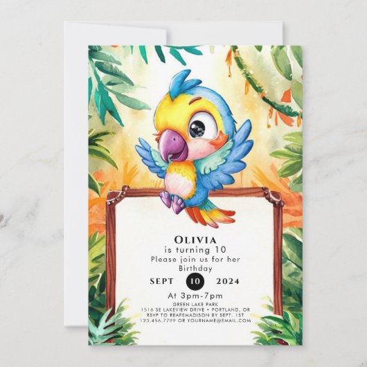 Invitation Pastel Enchanted Parrot Anniversaire (Devant)