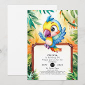 Invitation Pastel Enchanted Parrot Anniversaire (Devant / Derrière)