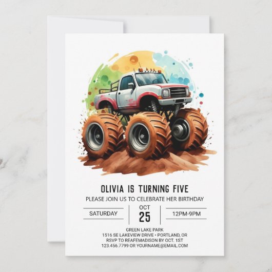 Invitation Pastel Enfants Monster Truck Anniversaire (Devant)