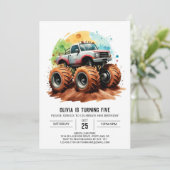 Invitation Pastel Enfants Monster Truck Anniversaire (Debout devant)