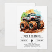Invitation Pastel Enfants Monster Truck Anniversaire (Devant / Derrière)
